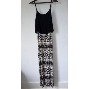 Boho Maxi Dress Black Flowy Top Tribal Print Skirt Boho Goth Moa Moa Size Small